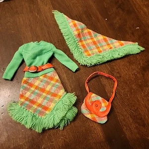 Vintage Barbie Outfit All About Plaid #3433 1971 Mod Era Dress w/Scarf & Purse - Picture 1 of 8