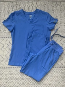 Womens MED COUTURE Ceil Blue Scrub Set, Size S, INSIGHT Top/Bottom, Free Ship - Picture 1 of 21