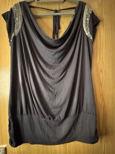New look Grey Viscose Stretch Smart Beaded Sequin Top Tie Back Size 18 Evening - Picture 1 of 9