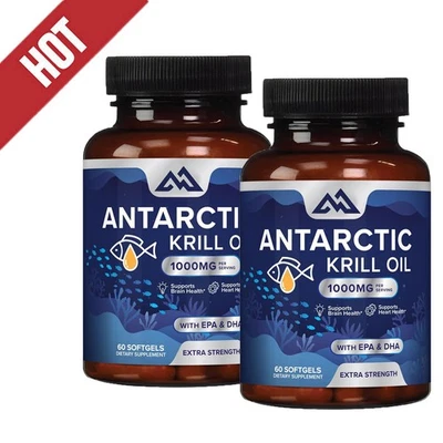 Aceite de Krill Antártico 1000 mg con Omega-3 EPA DHA y cápsulas blandas de astaxantina 2 paquetes Foto 1 de 4