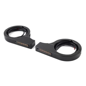 50-54MM LED Fork Turn Signal Light Indicator Amber For Harley Touring Dyna Black - Picture 1 of 9