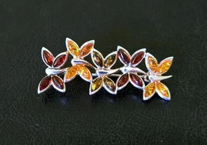 🦋VTG TRI COLOR BALTIC AMBER 925 STERLING BUTTERFLY/ DRAGONFLY BROOCH OR PENDANT - Picture 1 of 12
