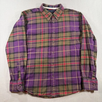 Camisa De Colección Tommy Hilfiger Ajustada Botón Franela Para Hombres XL Púrpura A Cuadros Manga Larga Foto 1 de 4
