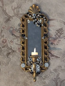 VTG HOMCO Candle Holder Sconce Hollywood Smoke Mirror Gold vintage jewelry - Picture 1 of 9