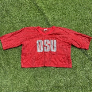 Vtg Ohio State Jersey Mens L Red Cropped Mesh Football OSU Buckeyes 80s - Picture 1 of 7