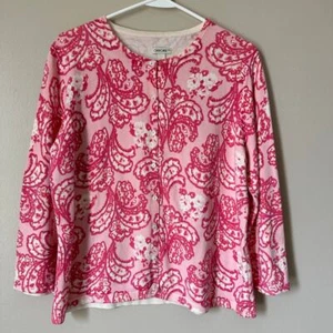 Cherokee Cotton Paisley Floral Cardigan Sweater Button Front Preppy Workwear L - Picture 1 of 8