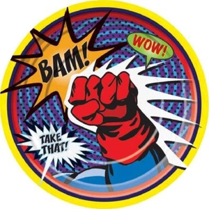 Superhero Power Super Hero Comic Book Birthday Party 9" Paper Dinner Plates - Picture 1 of 1