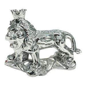 SILVER CRUSHED DIAMOND SPARKLY LION TIGER DECORATION FIGURINE ORNAMENT BLING - Picture 1 of 1