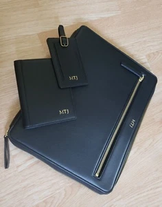 Mark and Graham black leather tech folio zipper case luggage tag passport cover - Picture 1 of 5