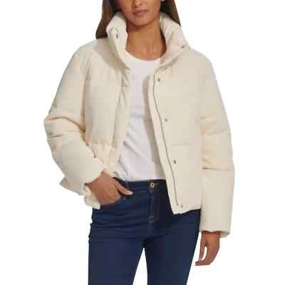Levi's Women's Corduroy Pockets Full Zip Midweight Puffer Jacket Size XL Cream - Image 1 of 4