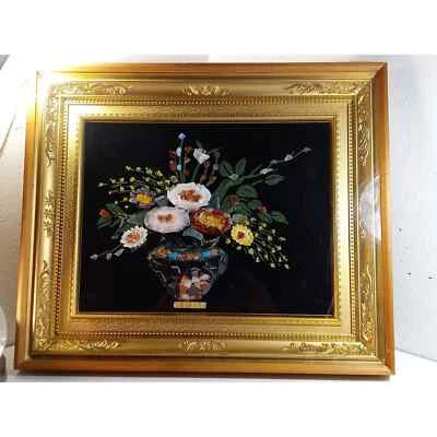 Arte de pared de piedra semipreciosa floral decorativo asiático Foto 1 de 4