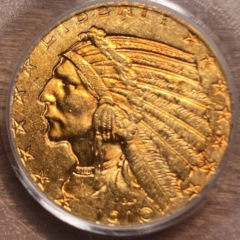 1910 $5 Gold Indian PCGS MS62 Old Green Holder Cover