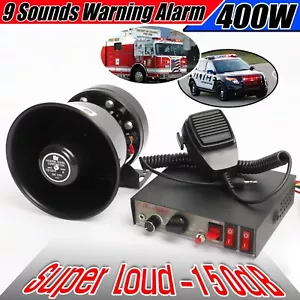 12V 400W 9 Sound Car Warning Alarm Police Fire Siren Horn PA Speaker MIC System - Picture 1 of 9