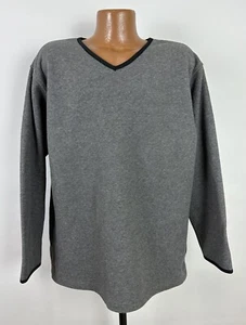 Vintage 90s Utility Fleece V-Neck Sweatshirt Men Large Gray Outdoors Preppy FLAW - Picture 1 of 14