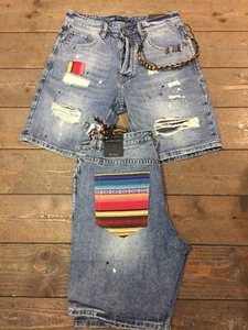 Bermuda Jeans Gianni Lupo Pantaloncino Corto Con Patch E Strappi e catena Tg 46 - Picture 1 of 5