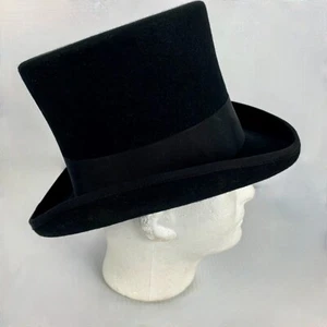 Ferrecci Black Top Hat sz 7 Excellent Condition Wool Felt Unisex Steampunk 22 in - Picture 1 of 12