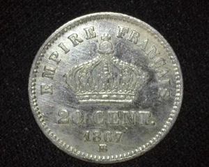 FRANCE 1867-BB 20 CENTIMES SILVER KM805.2 EXTREMELY FINE ~B73 - Picture 1 of 2