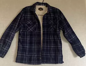 Freedom Foundry Sherpa Lined Soft Corduroy Navy Plaid Shacket Med Gorpcore - Picture 1 of 13