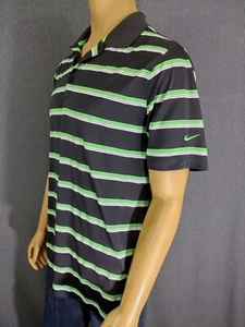 POLO DE GOLF NIKE DRI FIT SS para hombre grande gris oscuro verde neón blanco a rayas - Imagen 1 de 7