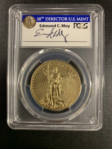 2019-W PCGS SP70 Burnished Gold Eagle FDOI Washington DC $50 Ed Moy Cover