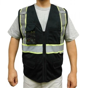 3C Products ANSI 107-2015 Class 2 Premiums Jet Black Mesh Surveyor Safety Vest - Picture 1 of 3