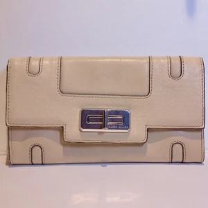 Karen Millen Beige Leather Clutch Bag – Structured Design – Silver Clasp - Picture 1 of 5