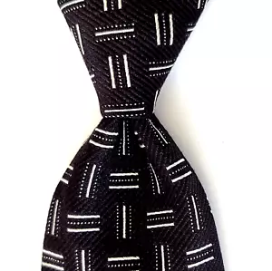 CITY OF LONDON 100% Silk Men's Necktie Geometric Black/Silver EUC - Picture 1 of 3