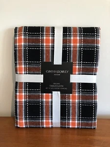 New Cynthia Rowley Fall Halloween 60x102” Oblong Plaid Black Orange Tablecloth - Picture 1 of 3