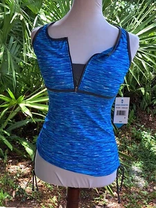Traje de baño Free County Top para mujer S azul Tankini cordones laterales 1/4 cremallera - Imagen 1 de 17