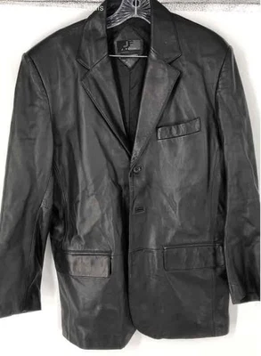 Chaqueta Blazer J. Ferrar Para Hombres Cuero Negro Manga Larga Botón Frontal Sin Talla Foto 1 de 4