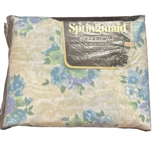 Vintage neu in Verpackung King SPANNBETTLAKEN Springmaid Wondercale hellbraun blau Blumen Blumen 78x80" - Bild 1 von 4