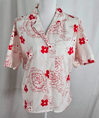 Blusa Diane Von Furstenberg Mujer Botones Mangas Cortas Roja Blanca Floral Mediu Foto 1 de 4