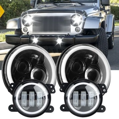 Combo de faros LED redondos de 7 pulgadas y luces antiniebla LED de 4 pulgadas para Jeep Wrangler JK 07-18 Foto 1 de 4