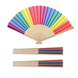 3 Pcs Portable Colorful Foldable Fans With Bamboo Handle For Gifts - Picture 1 of 12