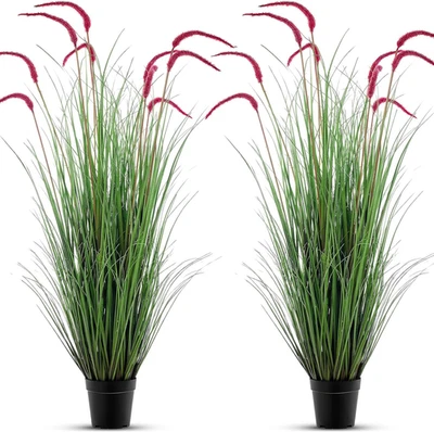 2 Pieces Faux Plants Outdoor 4 Ft Tall Artificial Grass Plant Potted Artificial  - Image 1 of 4