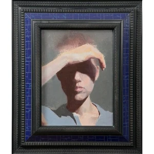 Vintage Expressionist Öl Portrait einer Frau im dänischen Stil schwarzer Rahmen - Bild 1 von 5