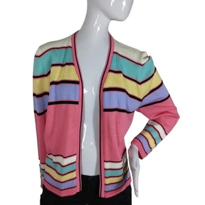Vintage San Remo by Laura Knits Pastel Striped Cardigan Size Large - Picture 1 of 5