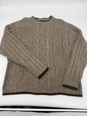 Trader Bay Men’s XL Cable Knit Sweater Silk Wool Blend Brown - Image 1 of 4