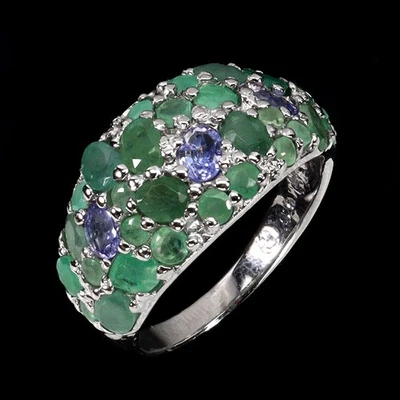 925 Sterling Silver Ring Oval Emerald Tanzanite Natural Gemstone Jewelry Size 8 - Image 1 of 4