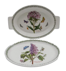 PORTMEIRION SWEET WILLIAM & LILAC TWIN HANDLED DISH & OVAL PLATE OVEN TO TABLE - Picture 1 of 8