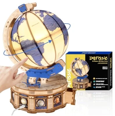 DATISSIC "Rompecabezas de Madera 3D" Globo Iluminado LED - Alimentado por USB - 297 piezas - edades14+ Foto 1 de 4