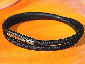Mens / Ladies 4mm Black Nappa leather & stainless steel bracelet by Lyme Bay Art - Picture 1 of 3
