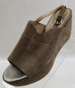 Geox Thelma Sandals Taupe Leather Suede Platform Wedge Slingback Size EU38.5/US8 - Picture 1 of 11