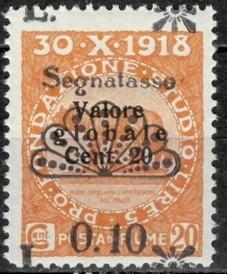 Fiume 1921 ☀  Sas 18 CV $44.00 ☀ MLH - moved overprint - Image 1 of 2