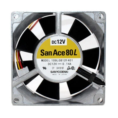 SANYO 109L0812F401 12V 0.14A 8CM 8025 High Temperature Metal Frame Cooling Fan - Image 1 of 4