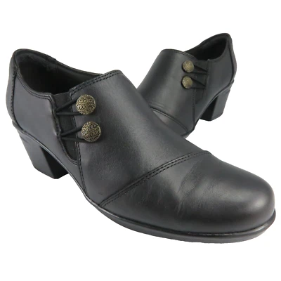 Zapatos de salón Clarks EMSLIE WARREN para mujer talla 7,5 M de cuero negro con tacones de 2,25" Foto 1 de 4