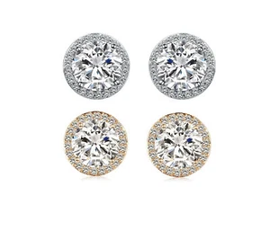 144K vergoldete 3,5ct runde Zirkonia Halo Ohrringe - Bild 1 von 8