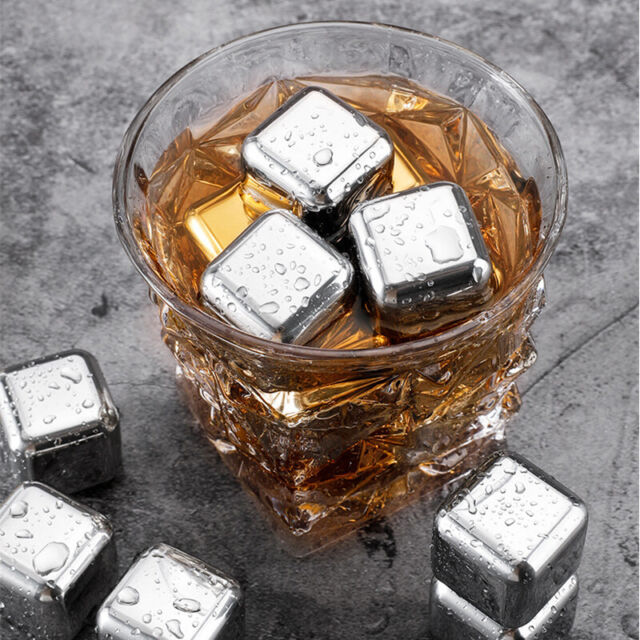  Cubos de hielo de metal para whisky, de acero inoxidable 304,  seguros, no tóxicos, ampliamente utilizados, piedras de whisky para bebidas  de whisky, mantienen el sabor (6 cubos con pinzas para