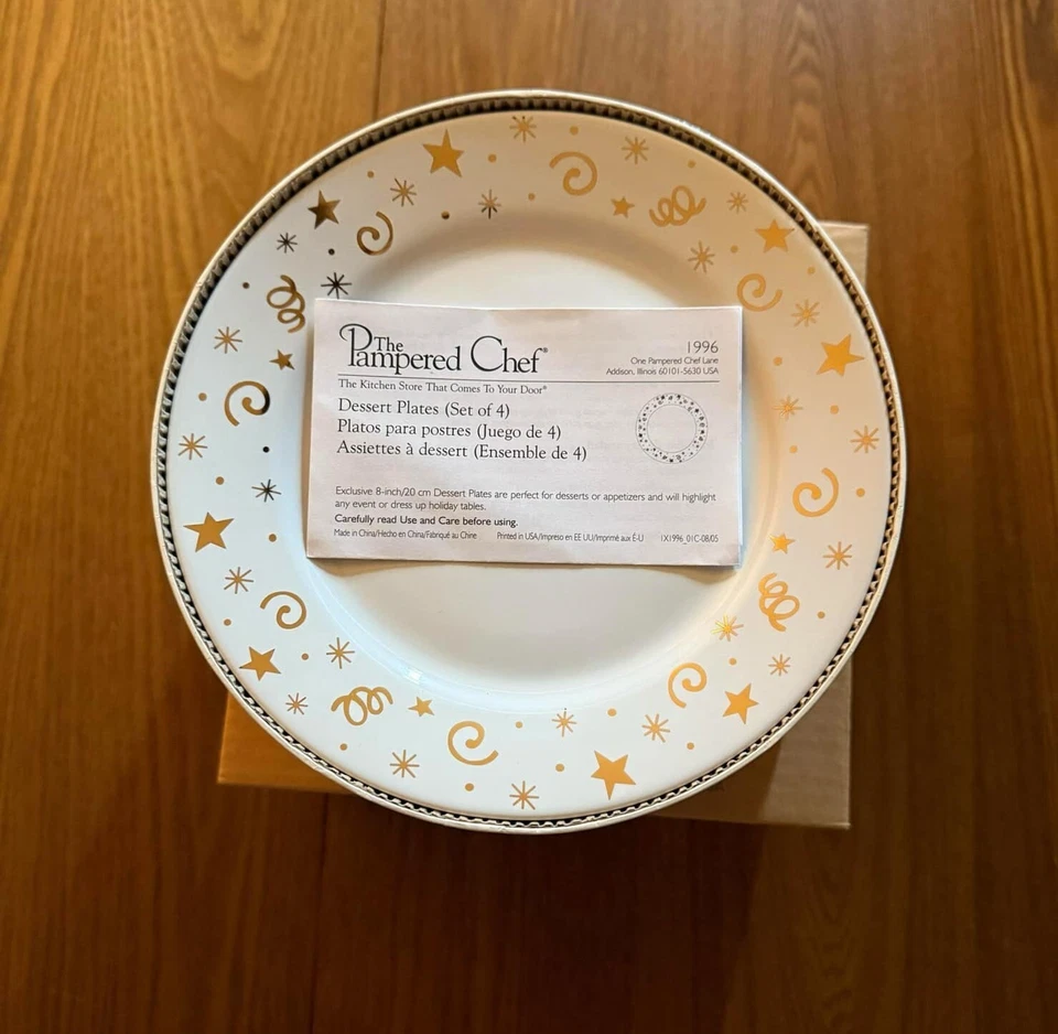 Pampered Chef Gold White Dessert Appetizer Plates Set Of 12 1996 Retired NEW - Image 1 of 1