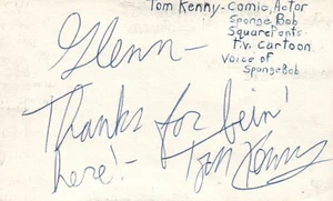Tarjeta de índice firmada por Tom Kenny actor comediante Bob Esponja cuadrada autografiada con certificado de autenticidad JSA - Imagen 1 de 2